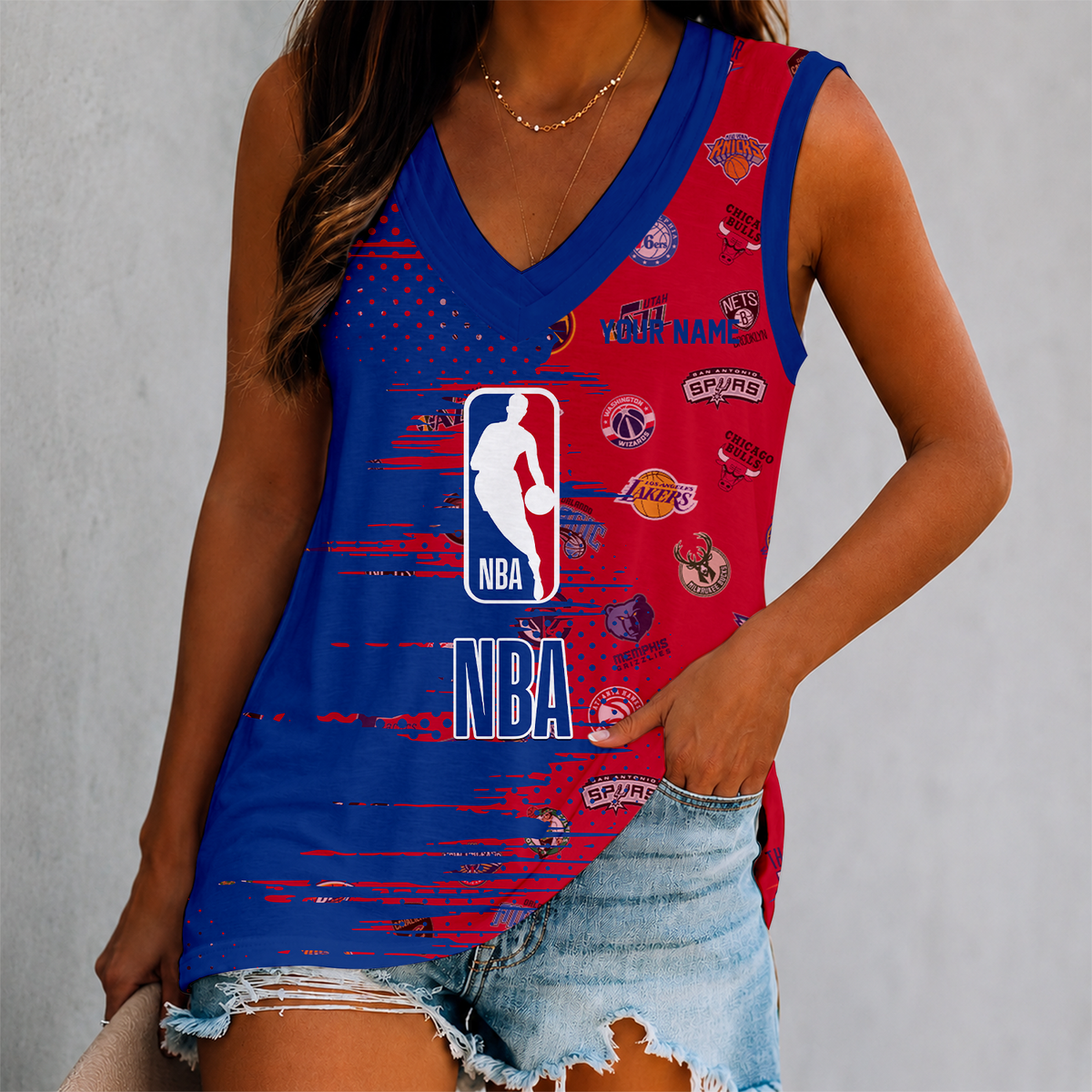 LIMITED EDITION - NEW CUSTOMIZED NBA32 ALL TEAMS WOMEN'S V-NECK TANK TOP
