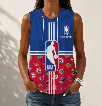 HOT DEAL - NEW CUSTOMIZED NBA32 BKA NBA ALL TEAMS WOMEN'S SLEEVELESS HOODED POCKET TANK TOP