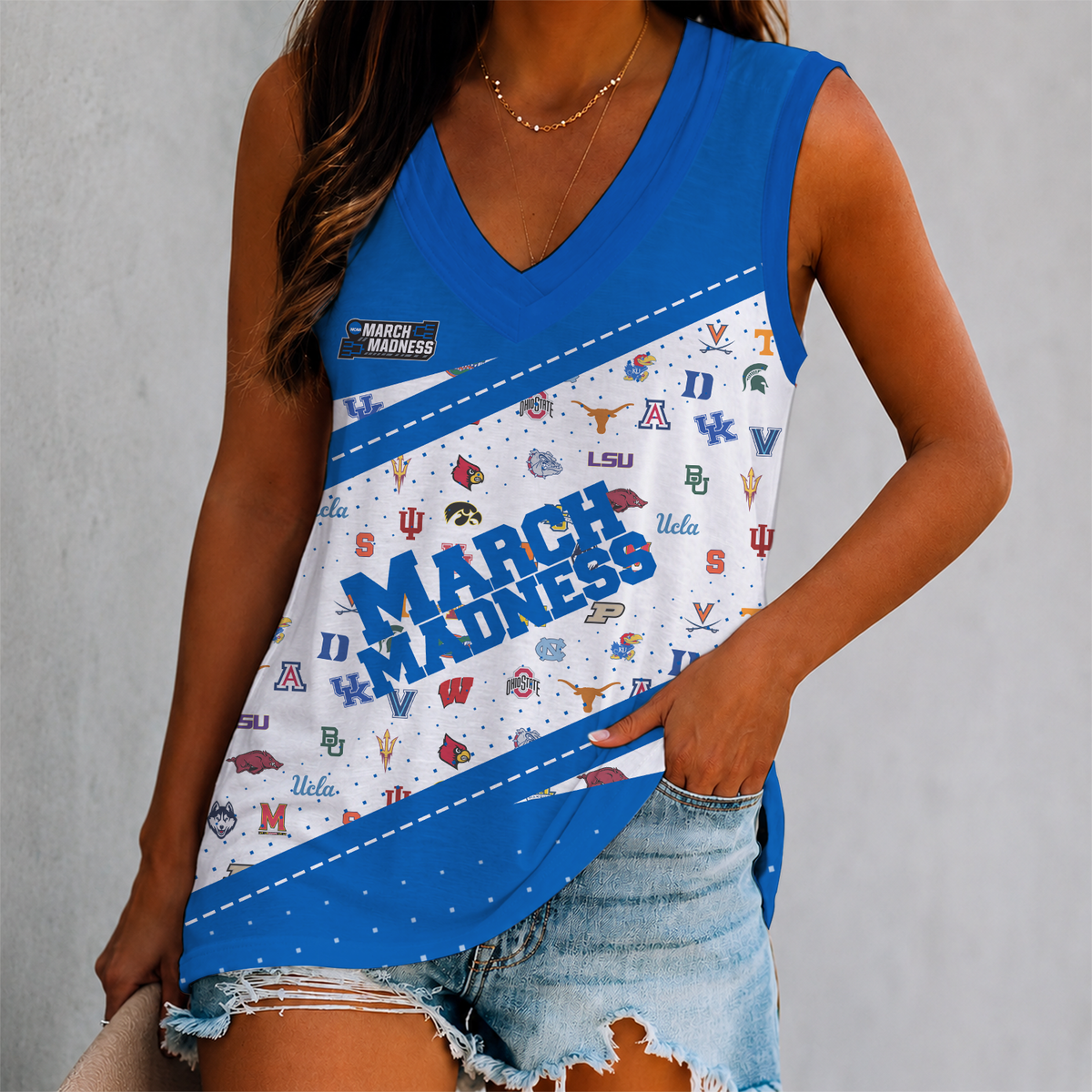 EXCLUSIVE EDITION - NEW CUSTOMIZED NCAA MAM32 ALL TEAMS WOMEN'S V-NECK TANK TOP