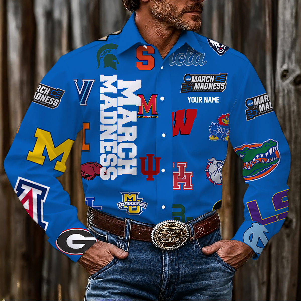 VIRAL EDITION - NEW CUSTOMIZED NCAA MAM32 MAM ALL TEAMS MEN'S LONG SLEEVE BUTTON-UP SHIRT