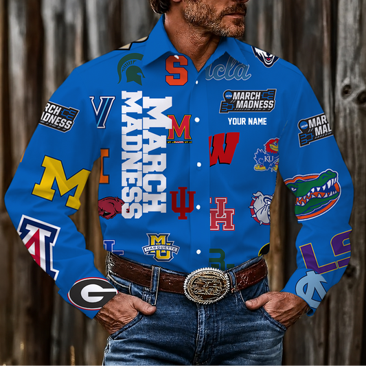 VIRAL EDITION - NEW CUSTOMIZED NCAA MAM32 MAM ALL TEAMS MEN'S LONG SLEEVE BUTTON-UP SHIRT