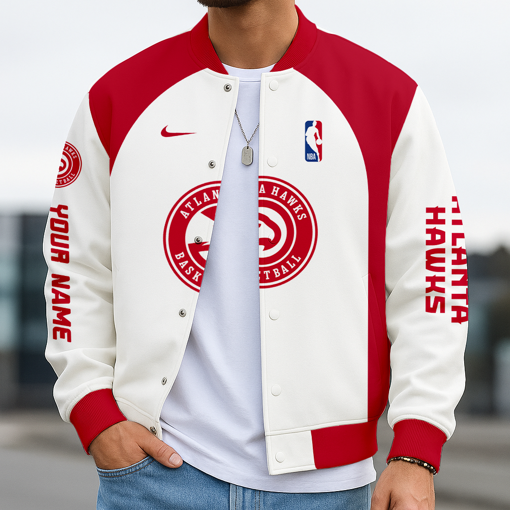 LIMITED DROP - NEW CUSTOMIZED NBA17 AH ATLANTA HAWKS BASEBALL JACKET, SATIN VARSITY JACKET