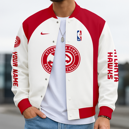 LIMITED DROP - NEW CUSTOMIZED NBA17 AH ATLANTA HAWKS BASEBALL JACKET, SATIN VARSITY JACKET