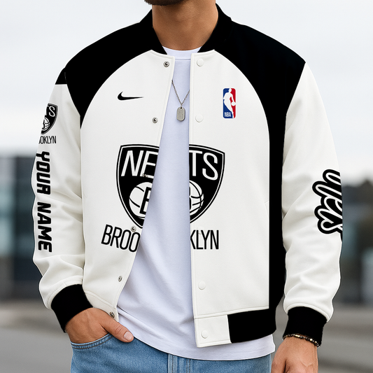 LIMITED DROP - NEW CUSTOMIZED NBA25 BN BROOKLYN NETS BASEBALL JACKET, SATIN VARSITY JACKET