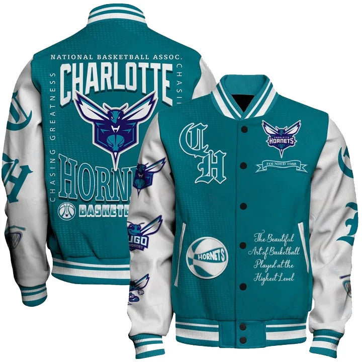 LIMITED EDITION - NEW CUSTOMIZED CHO CHARLOTTE HORNETS BASEBALL JACKET, SATIN VARSITY JACKET - NBA27