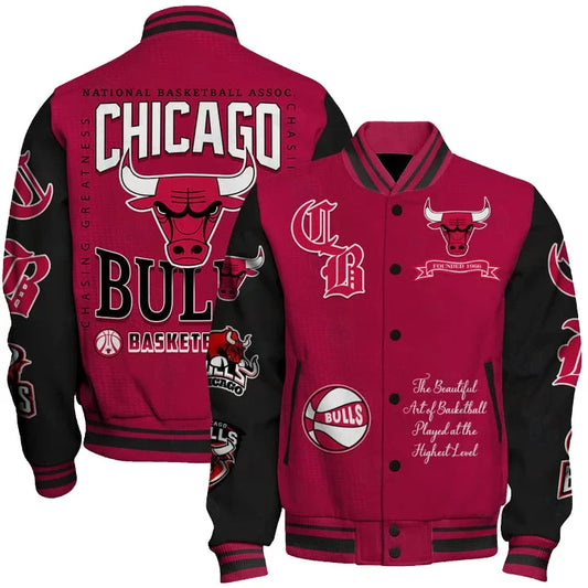 LIMITED EDITION - NEW CUSTOMIZED CBU CHICAGO BULLS BASEBALL JACKET, SATIN VARSITY JACKET - NBA19