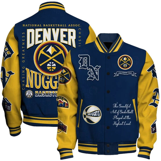 LIMITED EDITION - NEW CUSTOMIZED DNU DENVER NUGGETS BASEBALL JACKET, SATIN VARSITY JACKET - NBA08