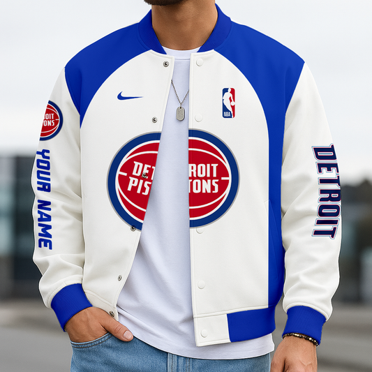 LIMITED DROP - NEW CUSTOMIZED NBA14 DP DETROIT PISTONS BASEBALL JACKET, SATIN VARSITY JACKET