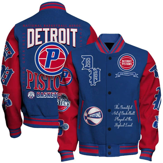 LIMITED EDITION - NEW CUSTOMIZED DPI DETROIT PISTONS BASEBALL JACKET, SATIN VARSITY JACKET - NBA14
