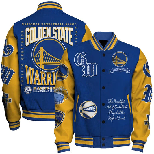 LIMITED EDITION - NEW CUSTOMIZED GSW GOLDEN STATE WARRIORS BASEBALL JACKET, SATIN VARSITY JACKET - NBA12