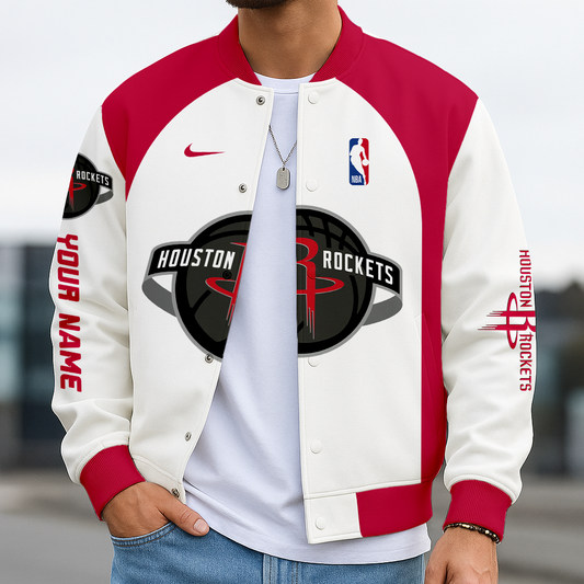 LIMITED DROP - NEW CUSTOMIZED NBA07 HR HOUSTON ROCKETS BASEBALL JACKET, SATIN VARSITY JACKET