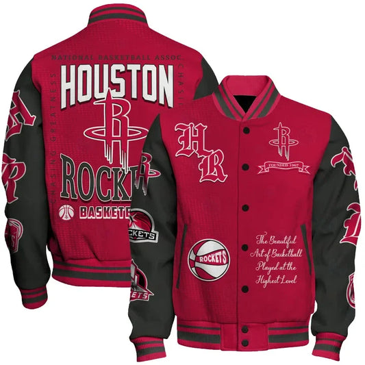 LIMITED EDITION - NEW CUSTOMIZED HRO HOUSTON ROCKETS BASEBALL JACKET, SATIN VARSITY JACKET - NBA07