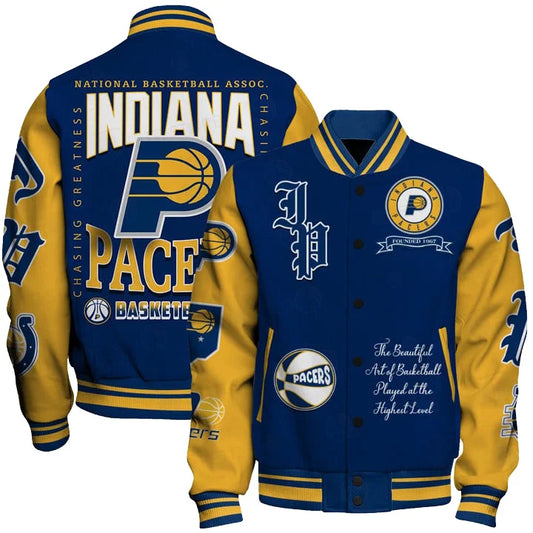 LIMITED EDITION - NEW CUSTOMIZED IPA INDIANA PACERS BASEBALL JACKET, SATIN VARSITY JACKET - NBA06