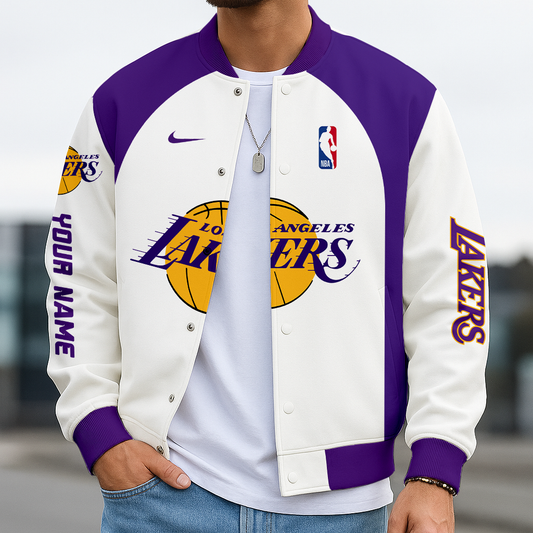LIMITED DROP - NEW CUSTOMIZED NBA09 LL LOS ANGELES LAKERS BASEBALL JACKET, SATIN VARSITY JACKET