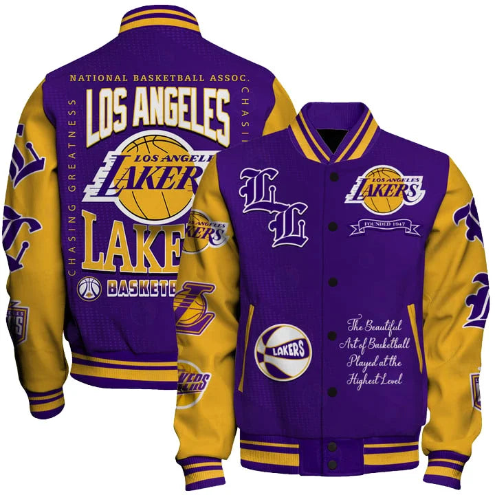 LIMITED EDITION - NEW CUSTOMIZED LLA LOS ANGELES LAKERS BASEBALL JACKET, SATIN VARSITY JACKET - NBA09