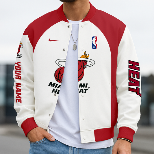 LIMITED DROP - NEW CUSTOMIZED NBA20 MH MIAMI HEAT BASEBALL JACKET, SATIN VARSITY JACKET