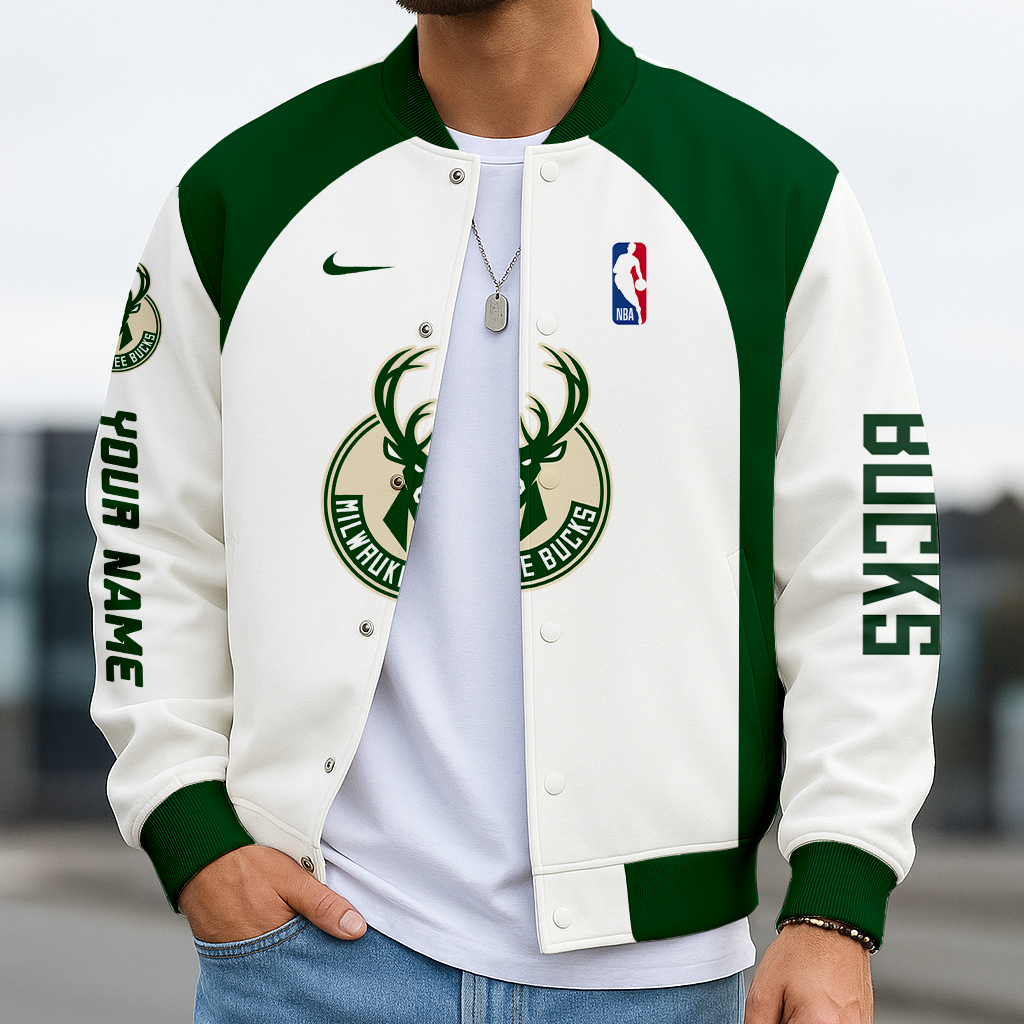 LIMITED DROP - NEW CUSTOMIZED NBA11 MB MILWAUKEE BUCKS BASEBALL JACKET, SATIN VARSITY JACKET