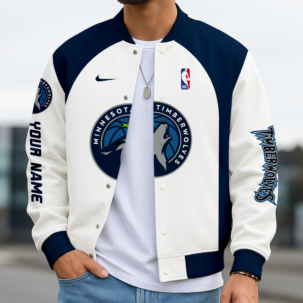 LIMITED DROP - NEW CUSTOMIZED NBA05 MT MINNESOTA TIMBERWOLVES BASEBALL JACKET, SATIN VARSITY JACKET