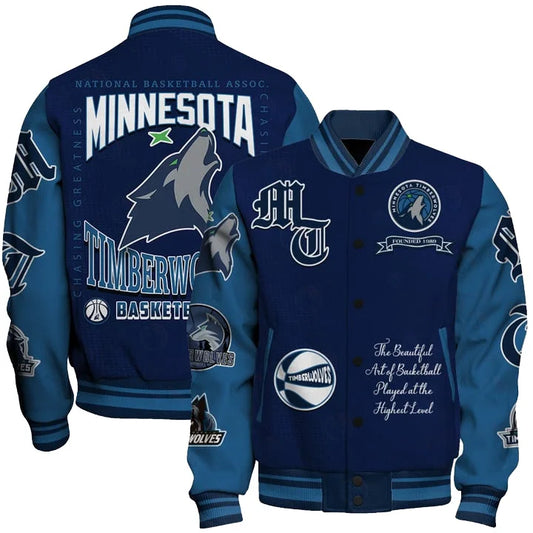 LIMITED EDITION - NEW CUSTOMIZED MTW MINNESOTA TIMBERWOLVES BASEBALL JACKET, SATIN VARSITY JACKET - NBA05