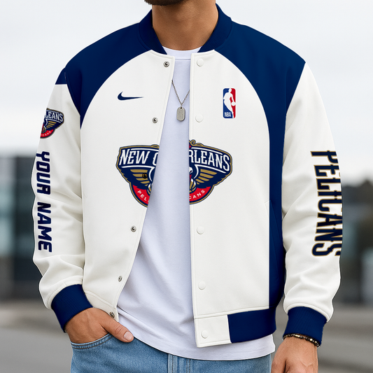LIMITED DROP - NEW CUSTOMIZED NBA30 NO NEW ORLEANS PELICANS BASEBALL JACKET, SATIN VARSITY JACKET