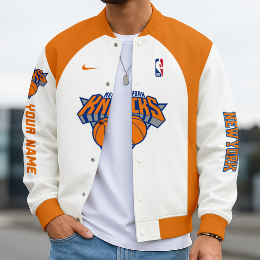 LIMITED DROP - NEW CUSTOMIZED NBA04 NY NEW YORK KNICKS BASEBALL JACKET, SATIN VARSITY JACKET