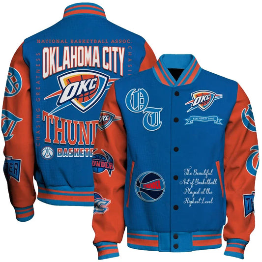 LIMITED EDITION - NEW CUSTOMIZED OCT OKLAHOMA CITY THUNDER BASEBALL JACKET, SATIN VARSITY JACKET - NBA01