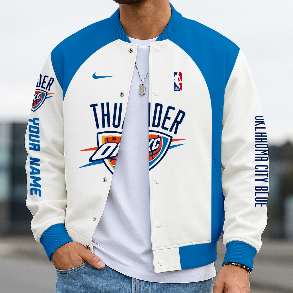 LIMITED DROP - NEW CUSTOMIZED NBA01 OC OKLAHOMA CITY THUNDER BASEBALL JACKET, SATIN VARSITY JACKET