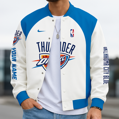 LIMITED DROP - NEW CUSTOMIZED NBA01 OC OKLAHOMA CITY THUNDER BASEBALL JACKET, SATIN VARSITY JACKET