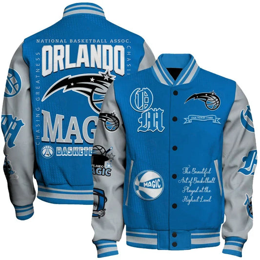 LIMITED EDITION - NEW CUSTOMIZED OMA ORLANDO MAGIC BASEBALL JACKET, SATIN VARSITY JACKET - NBA15