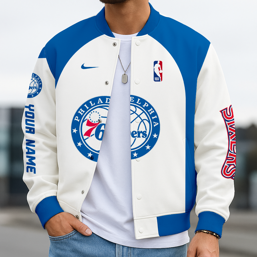 LIMITED DROP - NEW CUSTOMIZED NBA26 P76 PHILADELPHIA 76ERS BASEBALL JACKET, SATIN VARSITY JACKET