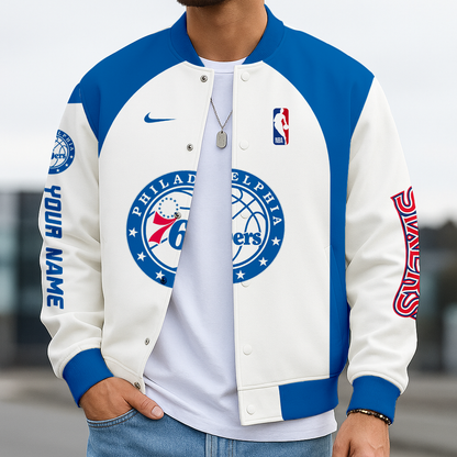 LIMITED DROP - NEW CUSTOMIZED NBA26 P76 PHILADELPHIA 76ERS BASEBALL JACKET, SATIN VARSITY JACKET