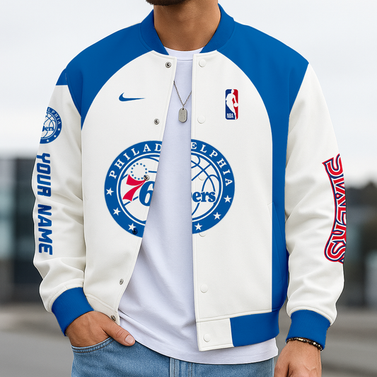 LIMITED DROP - NEW CUSTOMIZED NBA26 P76 PHILADELPHIA 76ERS BASEBALL JACKET, SATIN VARSITY JACKET