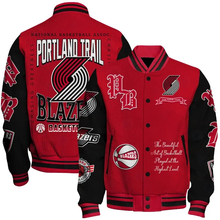 LIMITED EDITION - NEW CUSTOMIZED PTB PORTLAND TRAIL BLAZERS BASEBALL JACKET, SATIN VARSITY JACKET - NBA22