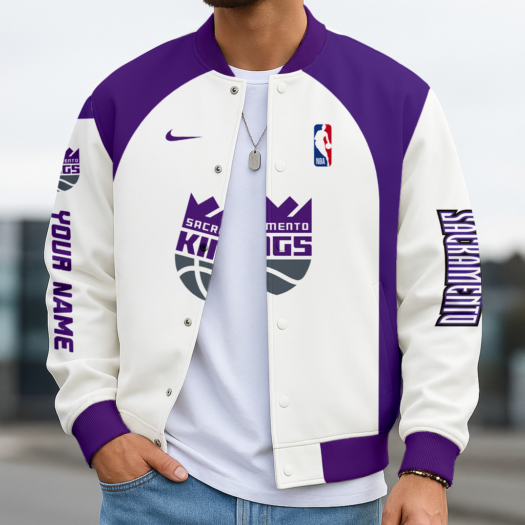 LIMITED DROP - NEW CUSTOMIZED NBA16 SK SACRAMENTO KINGS BASEBALL JACKET, SATIN VARSITY JACKET
