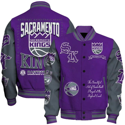 LIMITED EDITION - NEW CUSTOMIZED SKI SACRAMENTO KINGS BASEBALL JACKET, SATIN VARSITY JACKET - NBA16