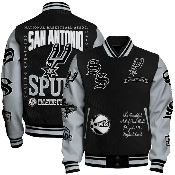 LIMITED EDITION - NEW CUSTOMIZED SAS SAN ANTONIO SPURS BASEBALL JACKET, SATIN VARSITY JACKET - NBA23