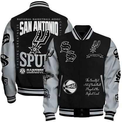 LIMITED EDITION - NEW CUSTOMIZED SAS SAN ANTONIO SPURS BASEBALL JACKET, SATIN VARSITY JACKET - NBA23