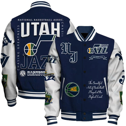 LIMITED EDITION - NEW CUSTOMIZED UJZ UTAH JAZZ BASEBALL JACKET, SATIN VARSITY JACKET - NBA29
