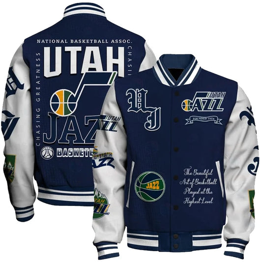 LIMITED EDITION - NEW CUSTOMIZED UJZ UTAH JAZZ BASEBALL JACKET, SATIN VARSITY JACKET - NBA29