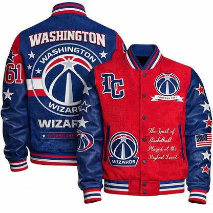 LIMITED EDITION - NEW CUSTOMIZED WWI WASHINGTON WIZARDS BASEBALL JACKET, SATIN VARSITY JACKET - NBA28